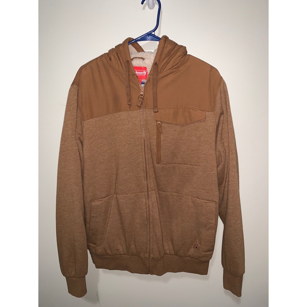 Coleman Mens Sherpa Lined Full Zip Hoodie Brown Mixed Media Jacket Size M